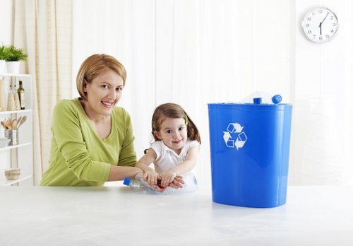 Office workplace with organized waste disposal